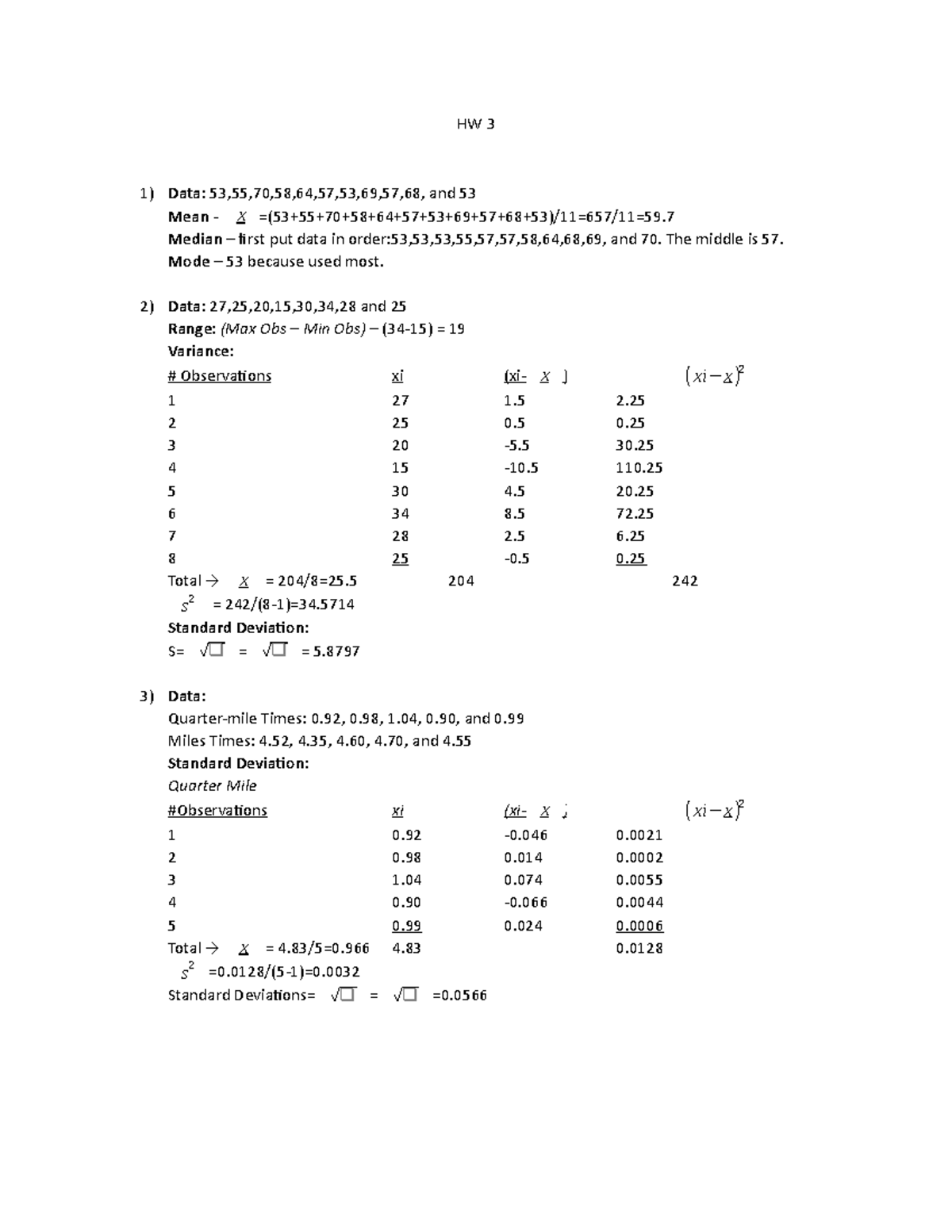 Bus Stats HW3 - Covers chapter material with equations, tables and and ...