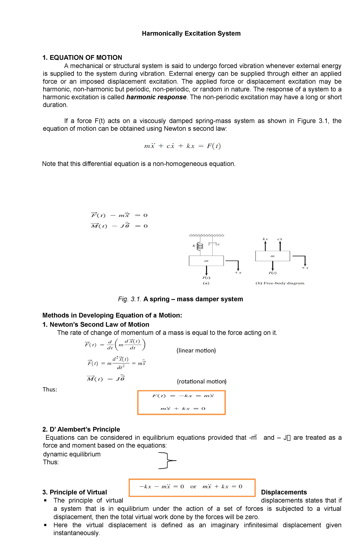 harmonically-excitation-system-equation-of-motion-a-mechanical-or