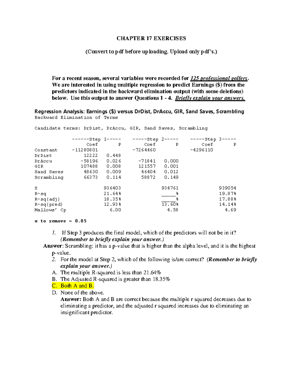 Summer 22 Chapter 17 Exers - CHAPTER 17 EXERCISES (Convert To Pdf ...