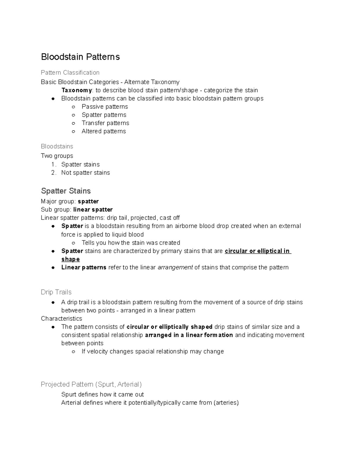 Bloodstain Patterns - Spatter stains 2. Not spatter stains Spatter ...