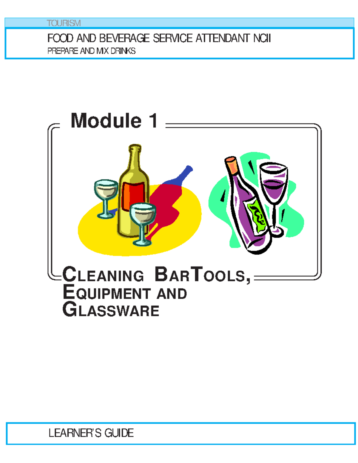 Cleaning Bar Tools, Equipment and Glassware, module 1 Code No