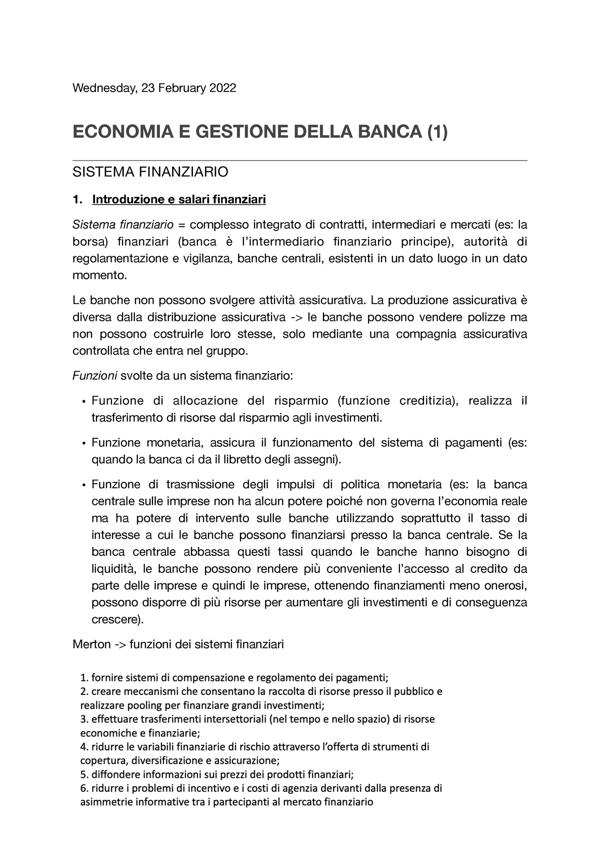 Appunti Economia E Gestione Della Banca - Wednesday, 23 February 2022 ...