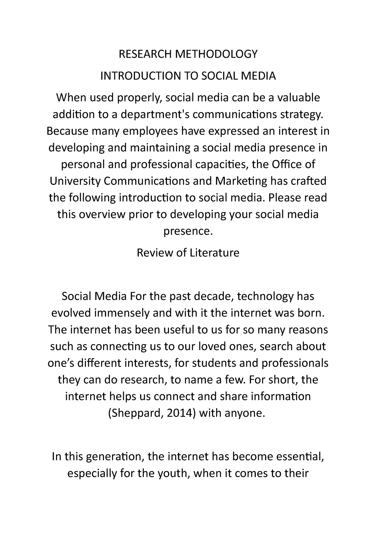 research background of the study about social media