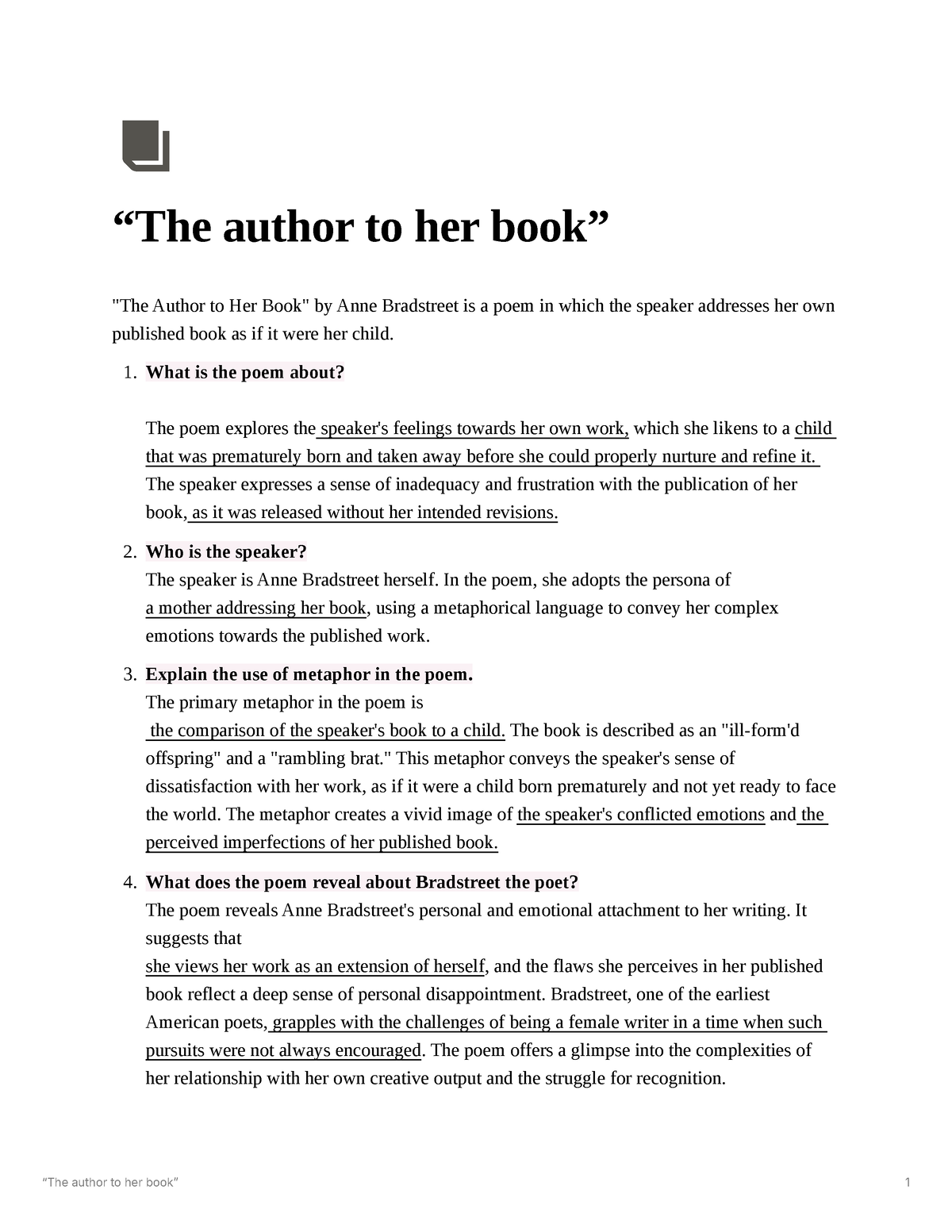 thesis for the author to her book