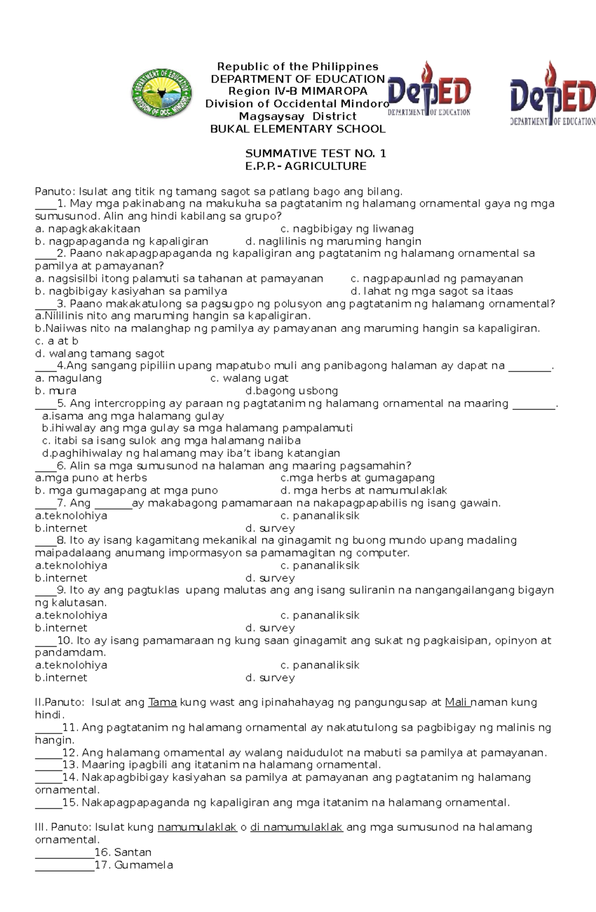 Epp-agriculture-summative-test-1-5-and-periodic-test-with-tos compress ...