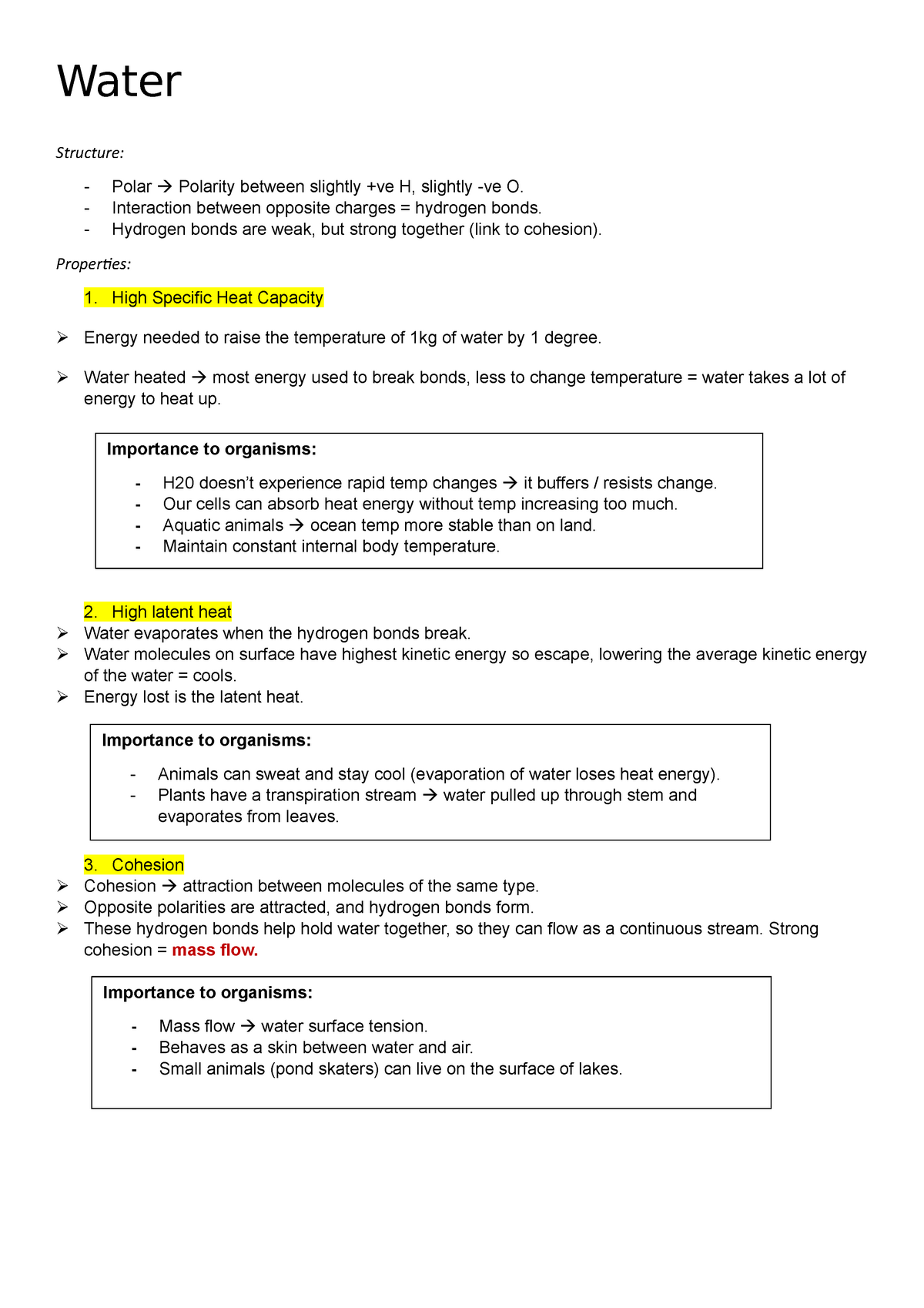 a level biology water essay