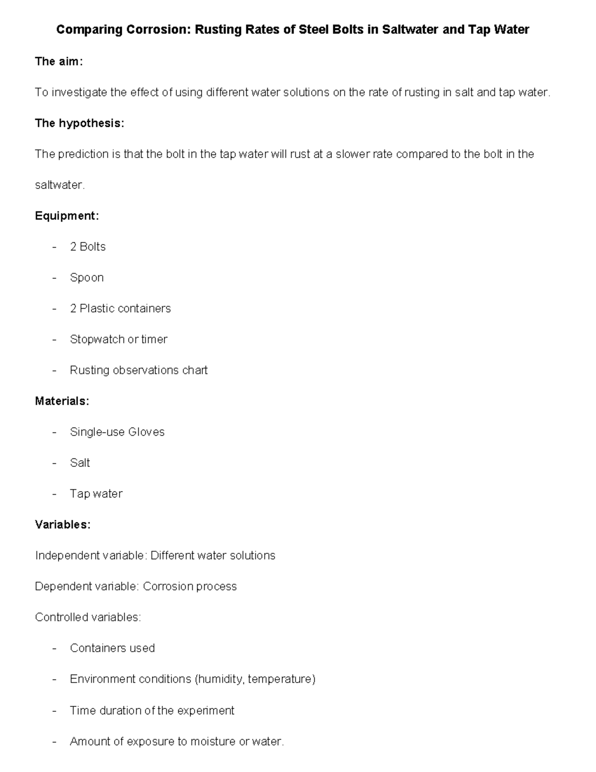 Corrosion - This was made for a science assignment. - Comparing ...