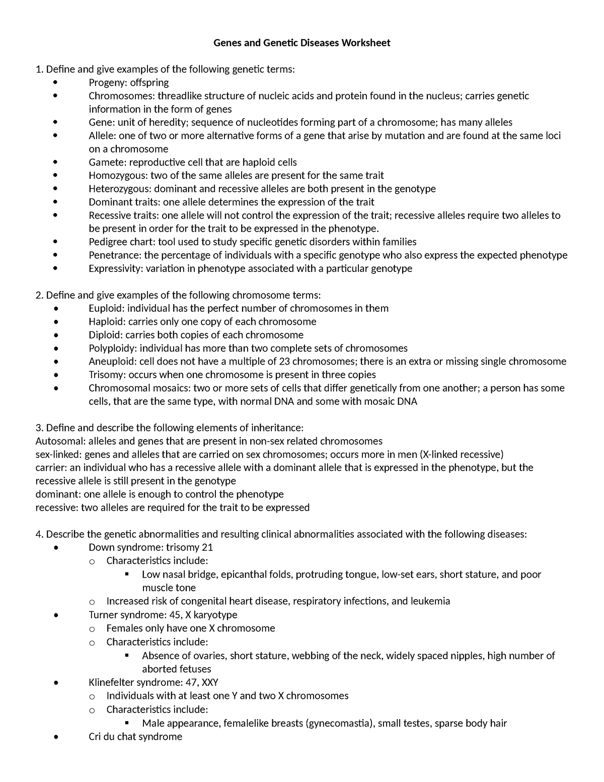 Genes and Genetic Diseases Worksheet - Genes and Genetic Diseases ...