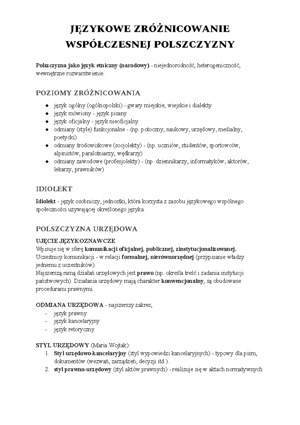 Zróżnicowanie językowe - JĘZYKOWE ZRÓŻNICOWANIE WSPÓŁCZESNEJ