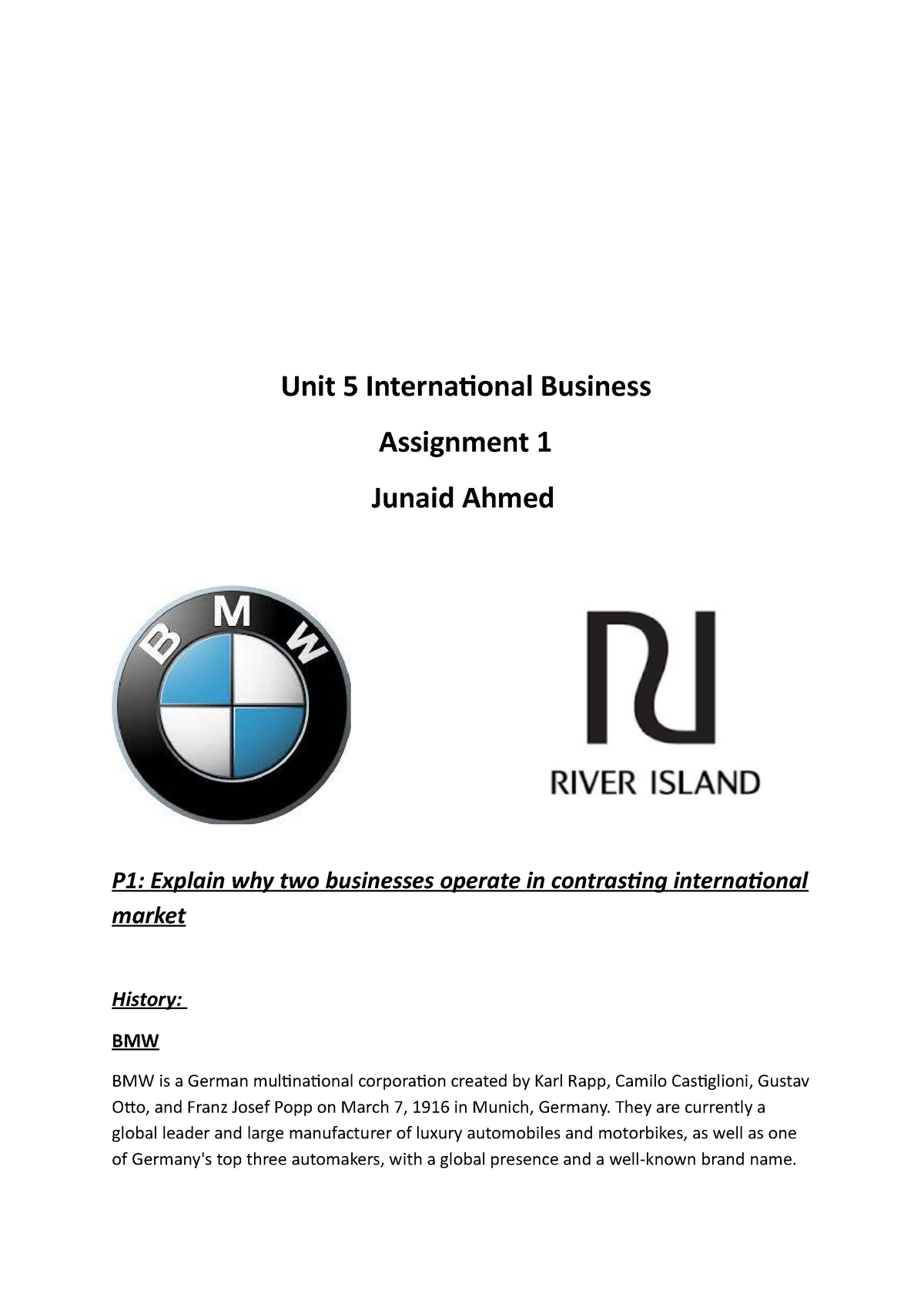 unit 5 international business assignment 1 bmw