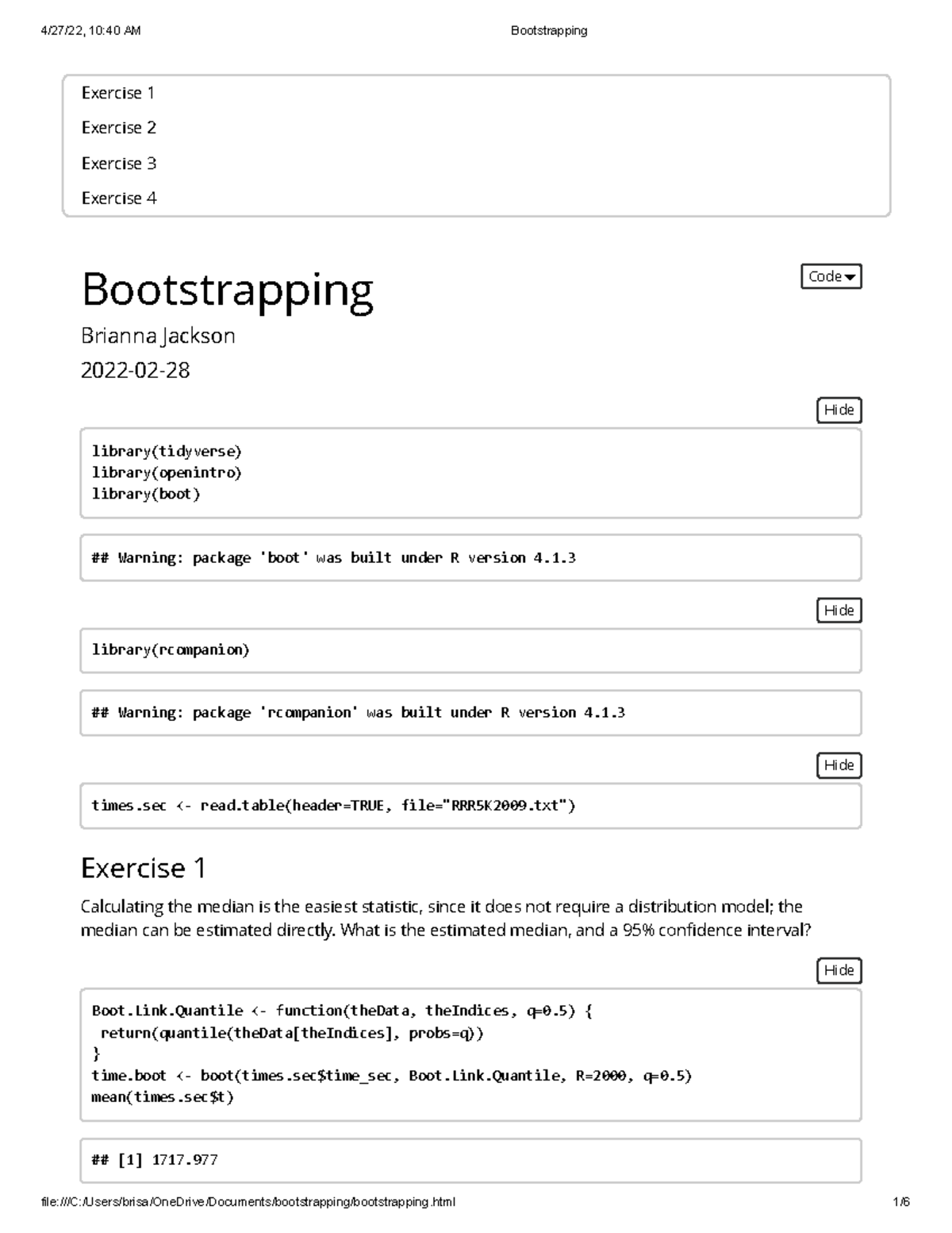 Bootstrapping - Homework Assignments - Exercise 2 Exercise 3 Exercise 4 ...