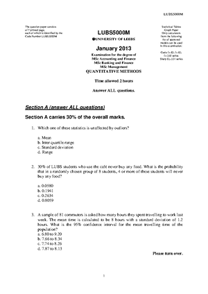 Topic 5 - Tutorial Answers[ 2021] - LUBS5000 Quantitative Methods ...