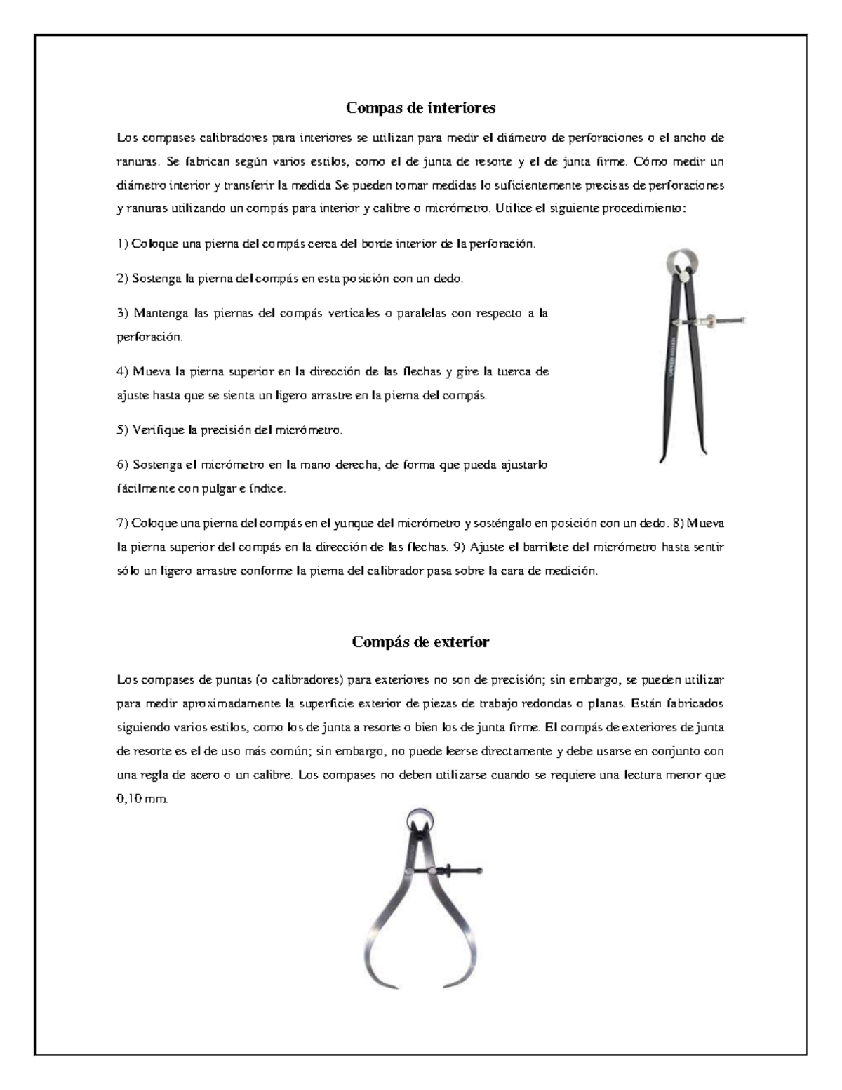 Práctica 5 - LAB DE Metrologia - Compas de interiores Los compases ...