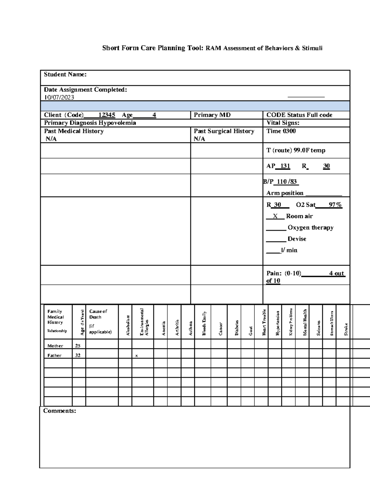 Eva careplan - Short Form Care Planning Tool: RAM Assessment of ...