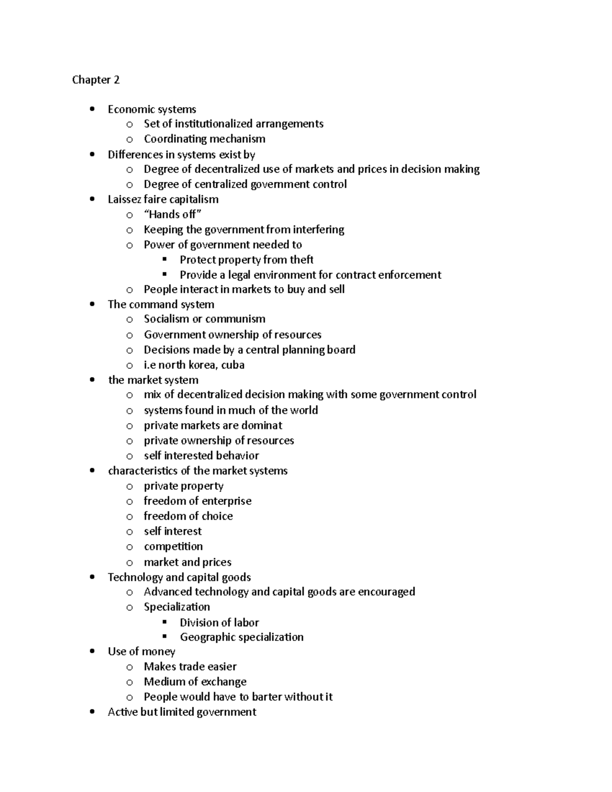 Chapter 2 - Chapter 2 Economic systems o Set of institutionalized ...