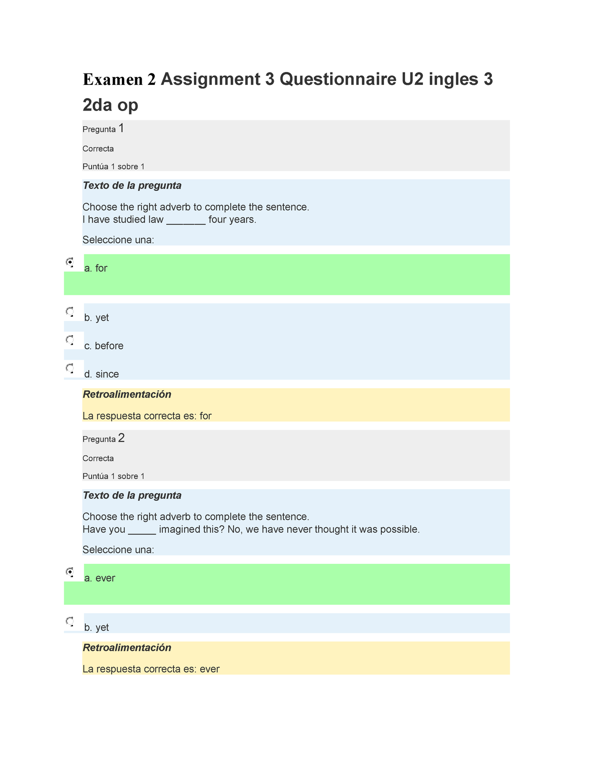 assignment 3 questionnaire u2 uveg ingles iii