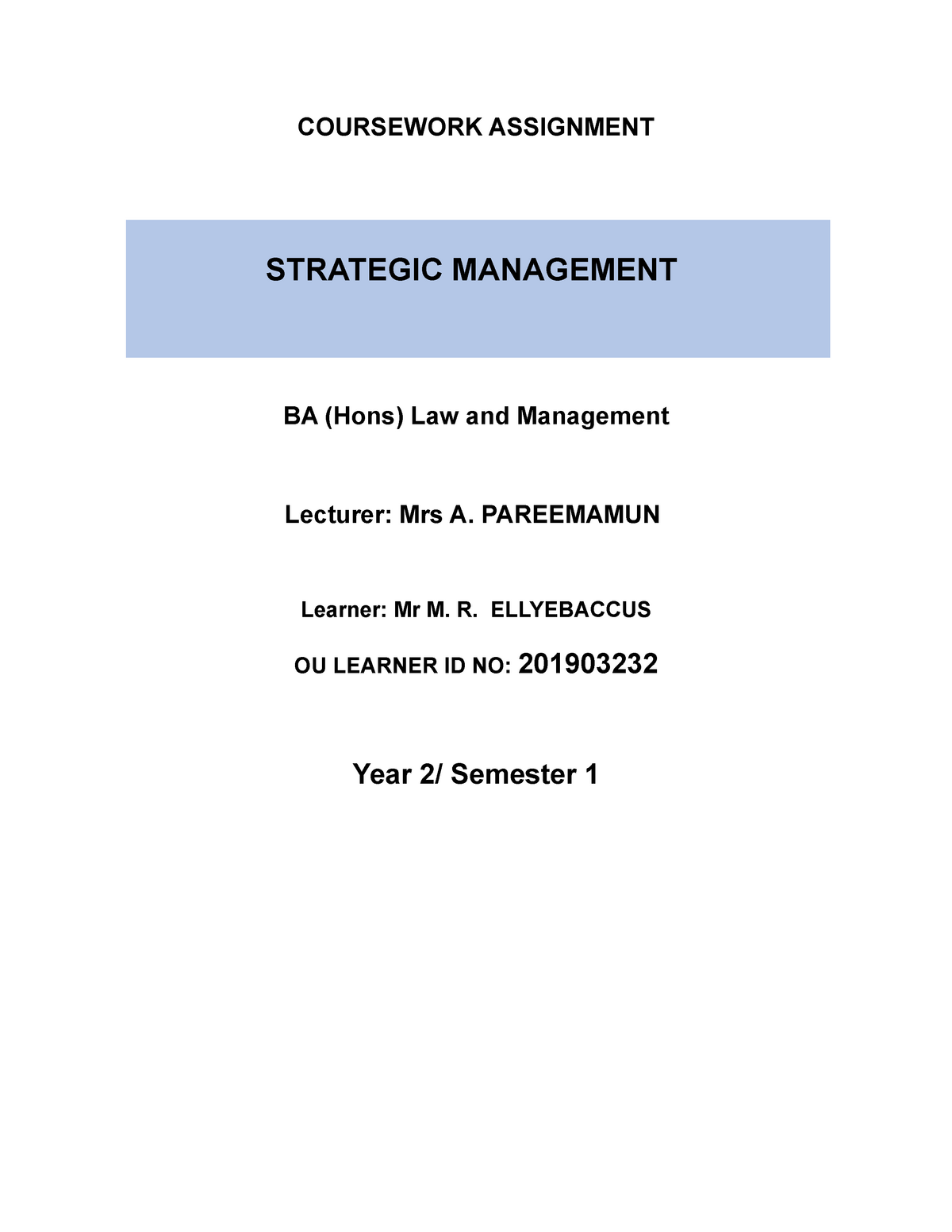 strategic planning and execution coursera assignment