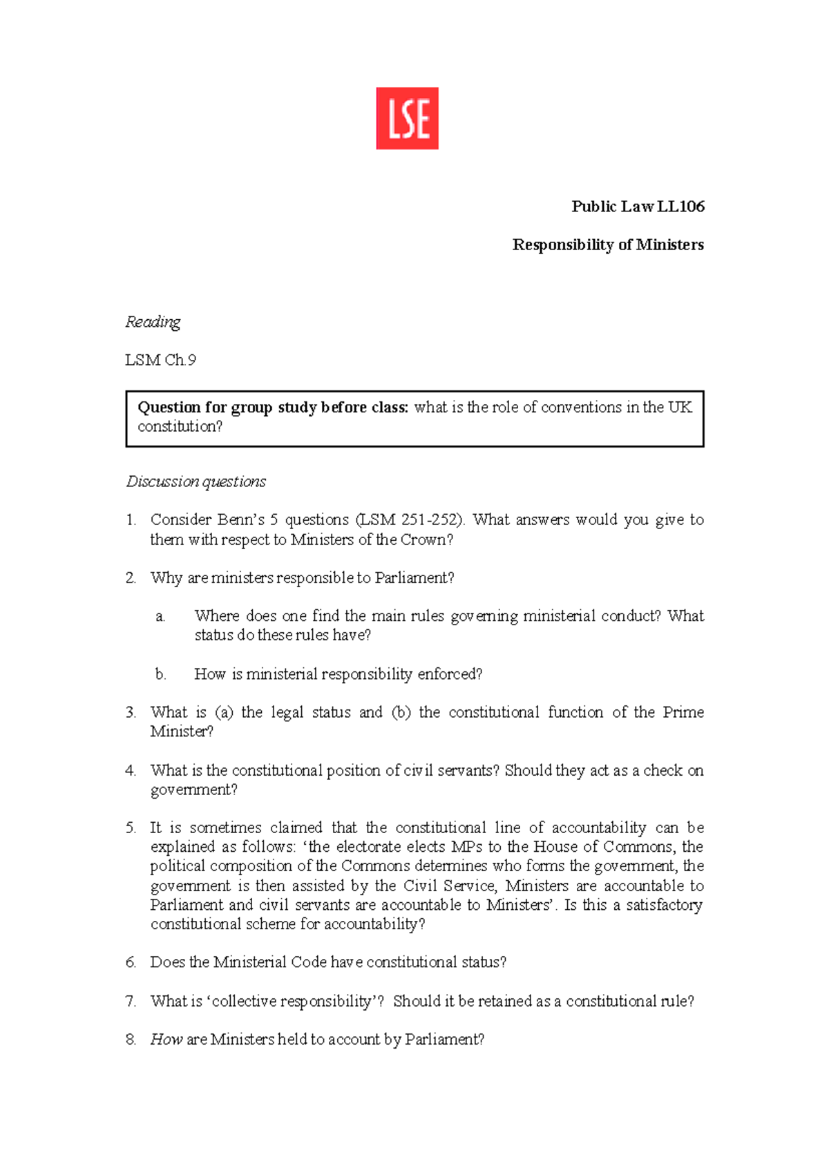 9 Responsibility of Ministers Public Law LL Responsibility of