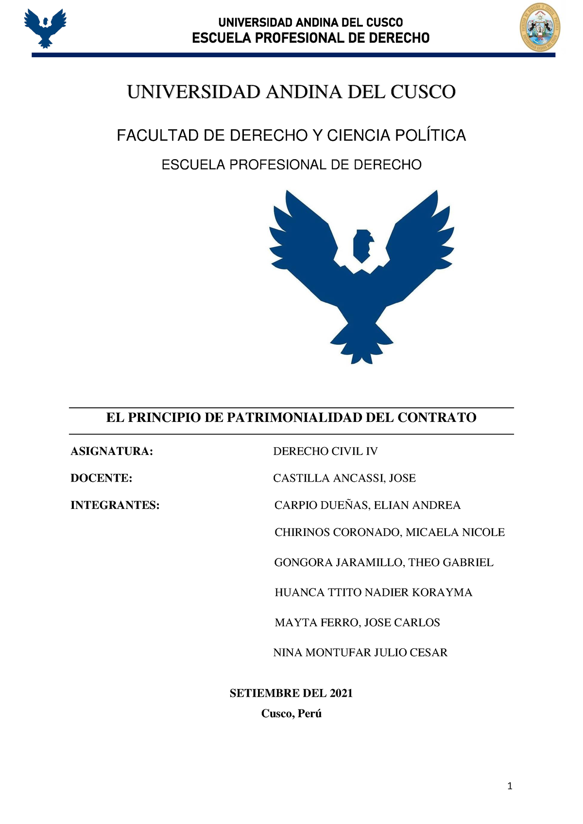 . EL Principio DE Patrimonialidad DEL Contrato - ESCUELA PROFESIONAL DE ...