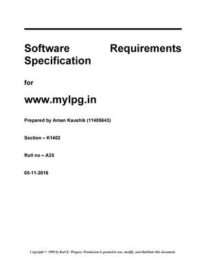 My Lpg Software Requirement Specification Srs Software Specification Studocu