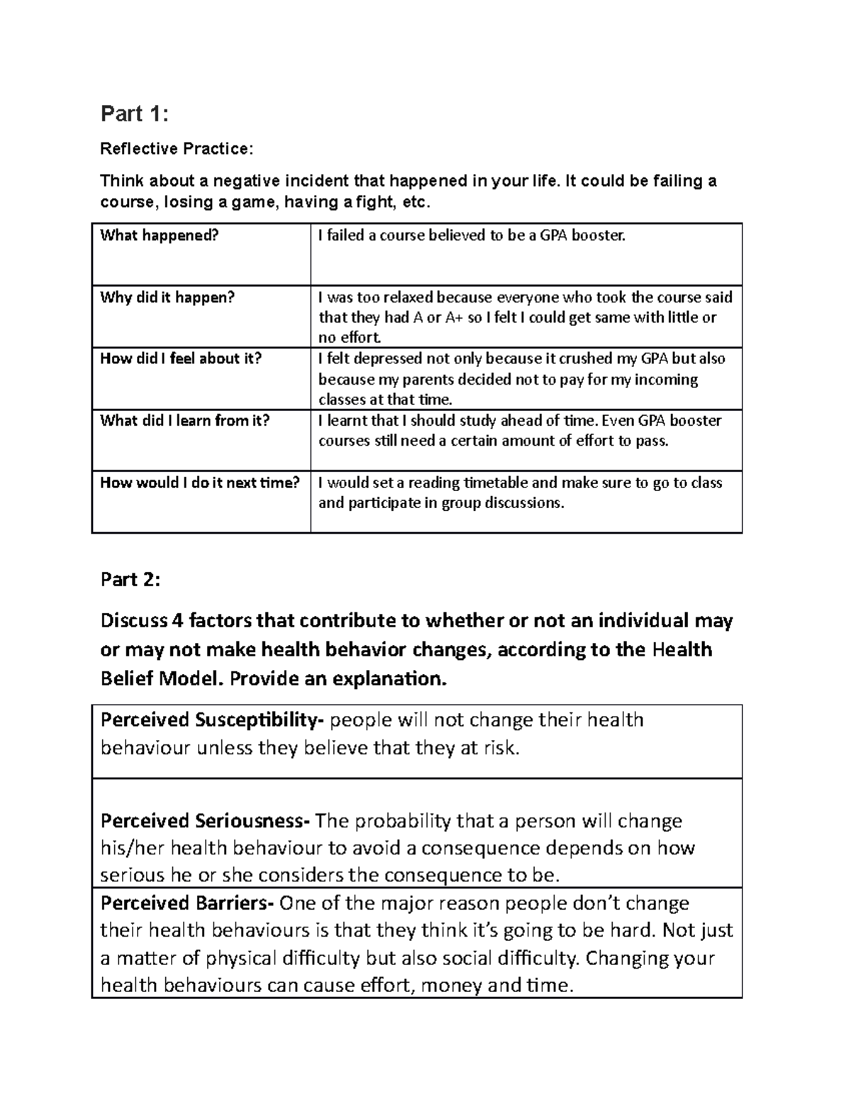 Integration 1 Reflective Practice, Helath Continuums and Health ...