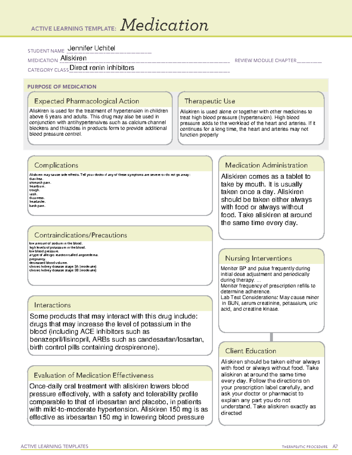 Aliskiren - med sheet - ACTIVE LEARNING TEMPLATES THERAPEUTIC PROCEDURE ...