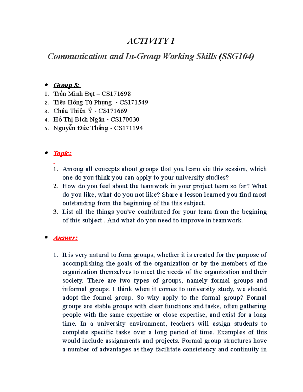 Activity 1 SSG104 Group 5 - ACTIVITY 1 Communication And In-Group ...