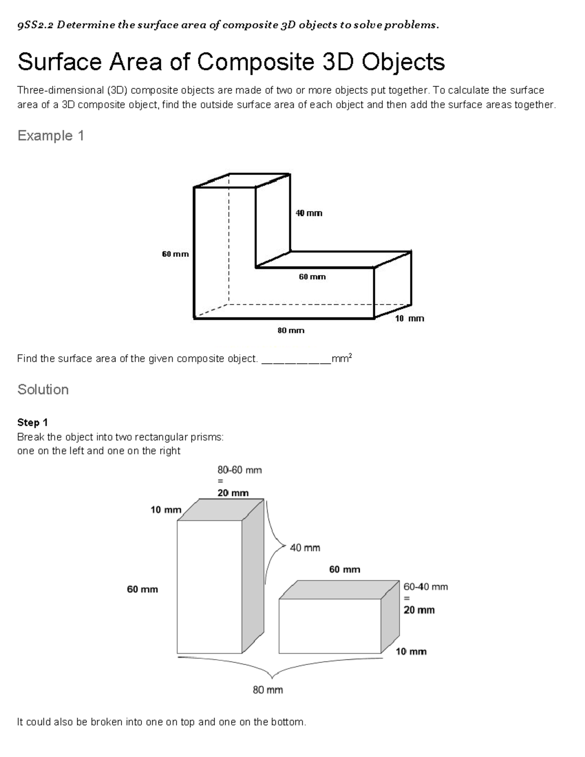 Surface Areaof Composite 3-DObjects Review Notes - 9SS2 Determine The ...