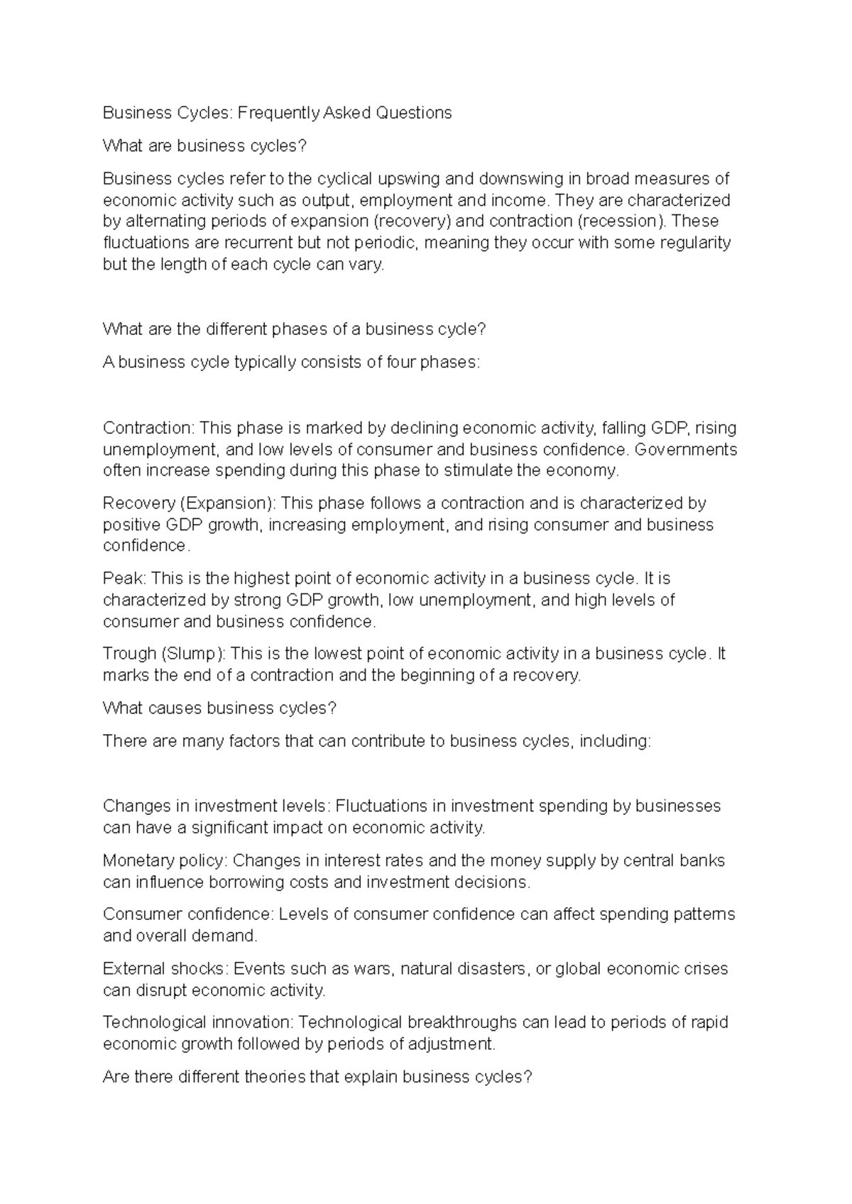 Ecc102 Business Cycles Business Cycles Frequently Asked Questions