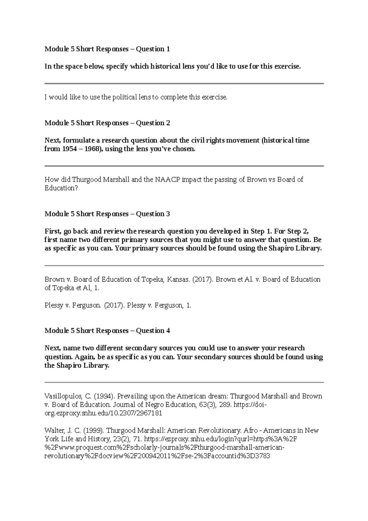 HIS 200 Applied History Module 5 Short responses - Module 5 Short ...