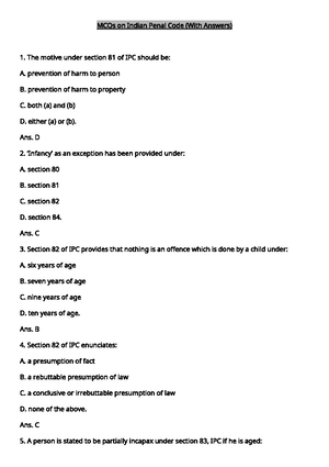 IPC MCQ Chapterwise - Mcq - Chapter - 2 INDIAN PENAL CODE, 1860 Part ...