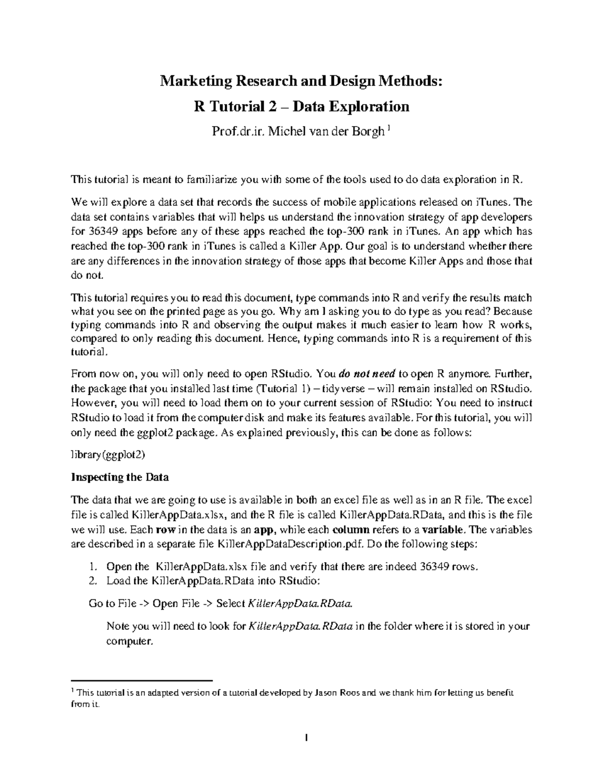 Tutorial 2 Marketing Research and Design Methods R Tutorial 2 Data