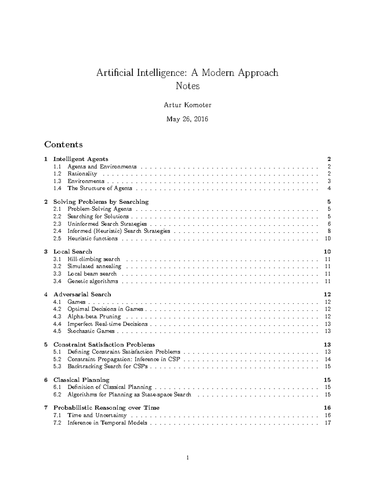 Summary Artificial Intelligence - chapters: 2-6, 10, 15 - Artificial ...