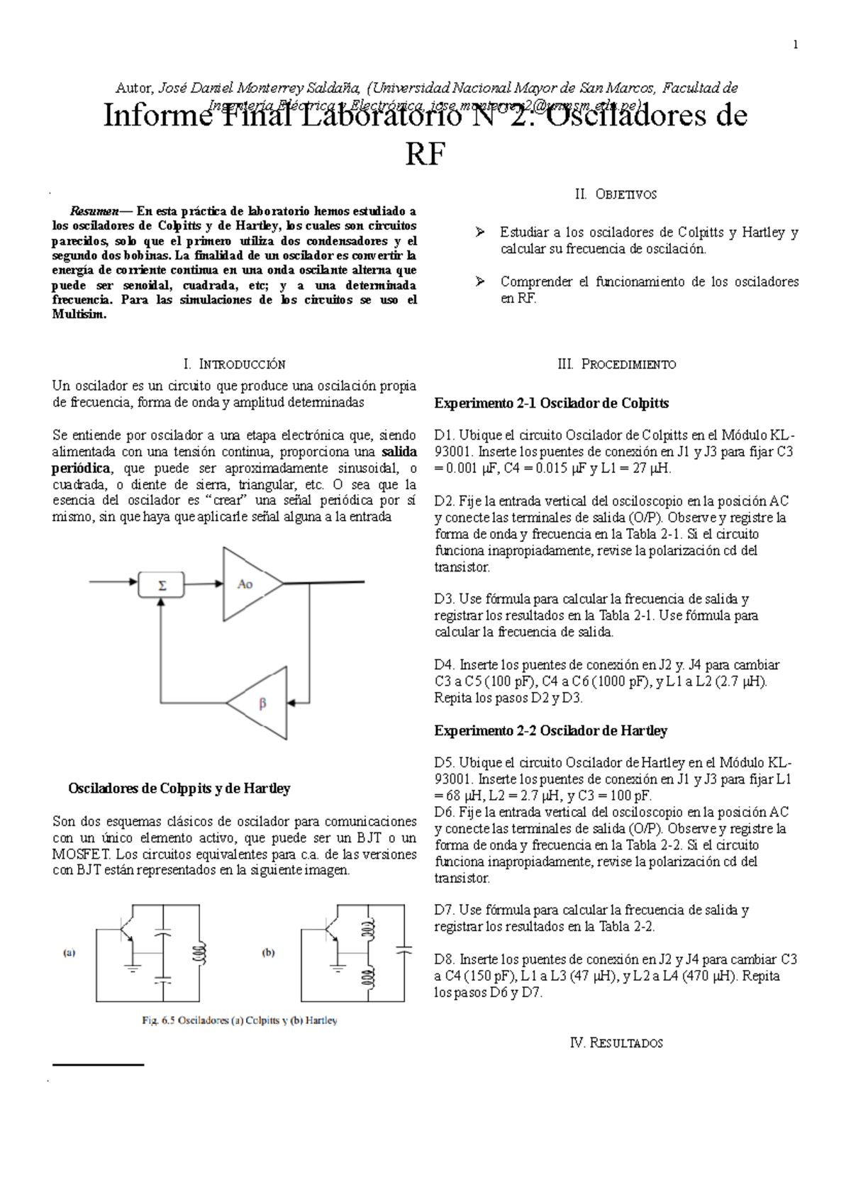 Lab2.Osciladores en RF - Resumen — En esta práctica de laboratorio ...