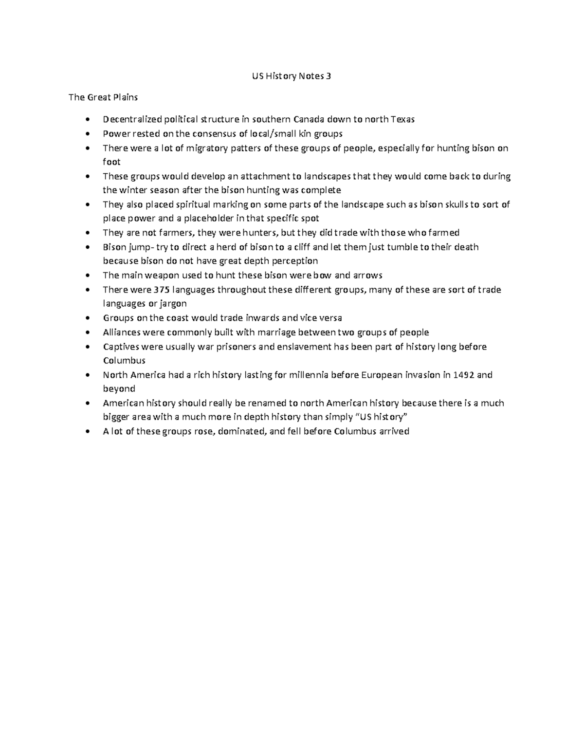 US History Notes 3 - this is all about the great plains groups - US ...