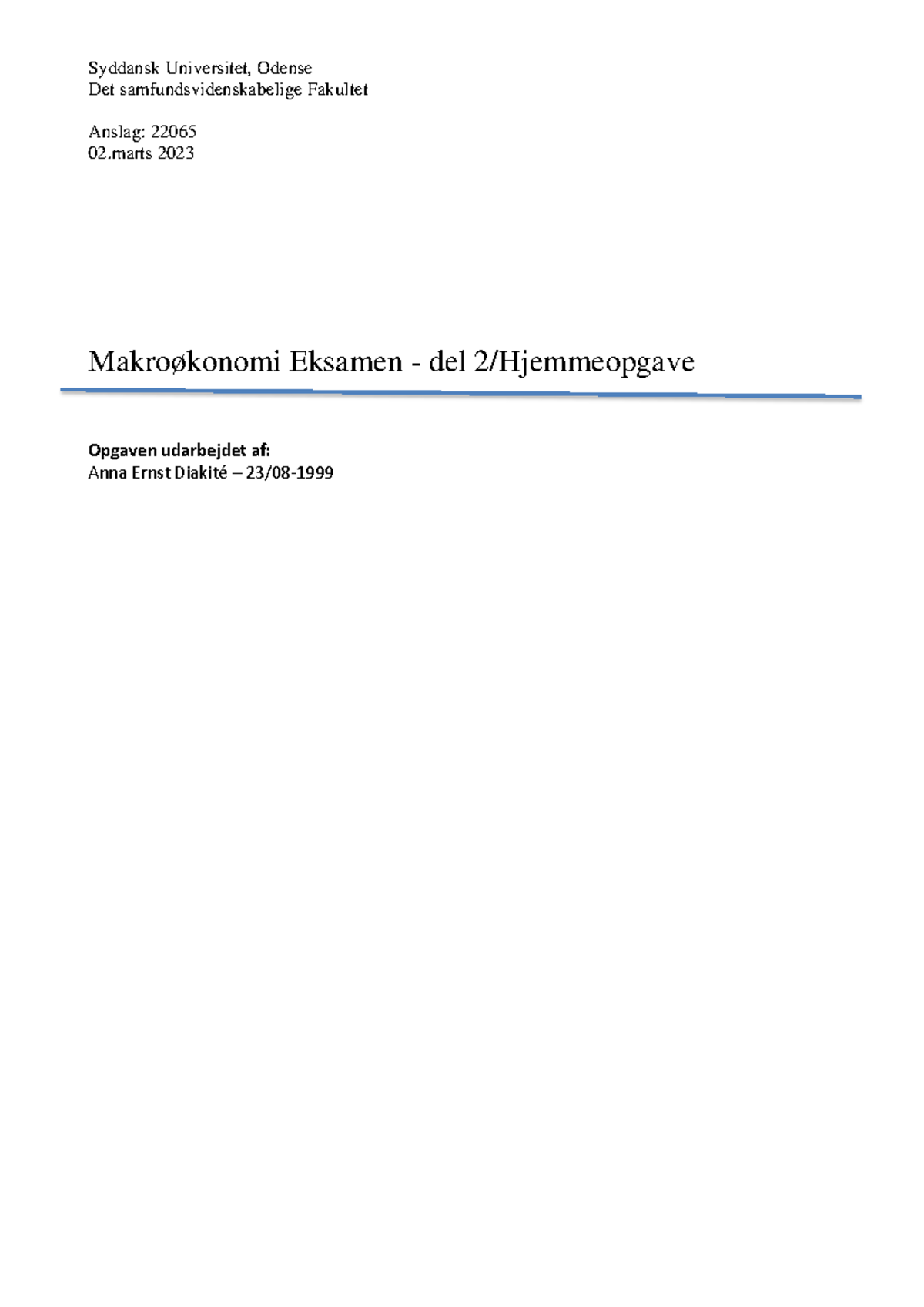 Eksamen Makroøkonomi Del 2 - Syddansk Universitet, Odense Det ...