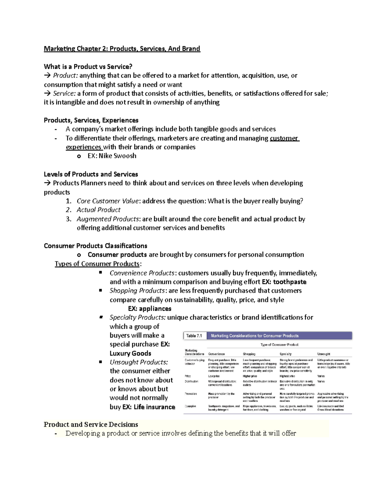 Marketing Chapter 2 Notes - Marketing Chapter 2: Products, Services ...