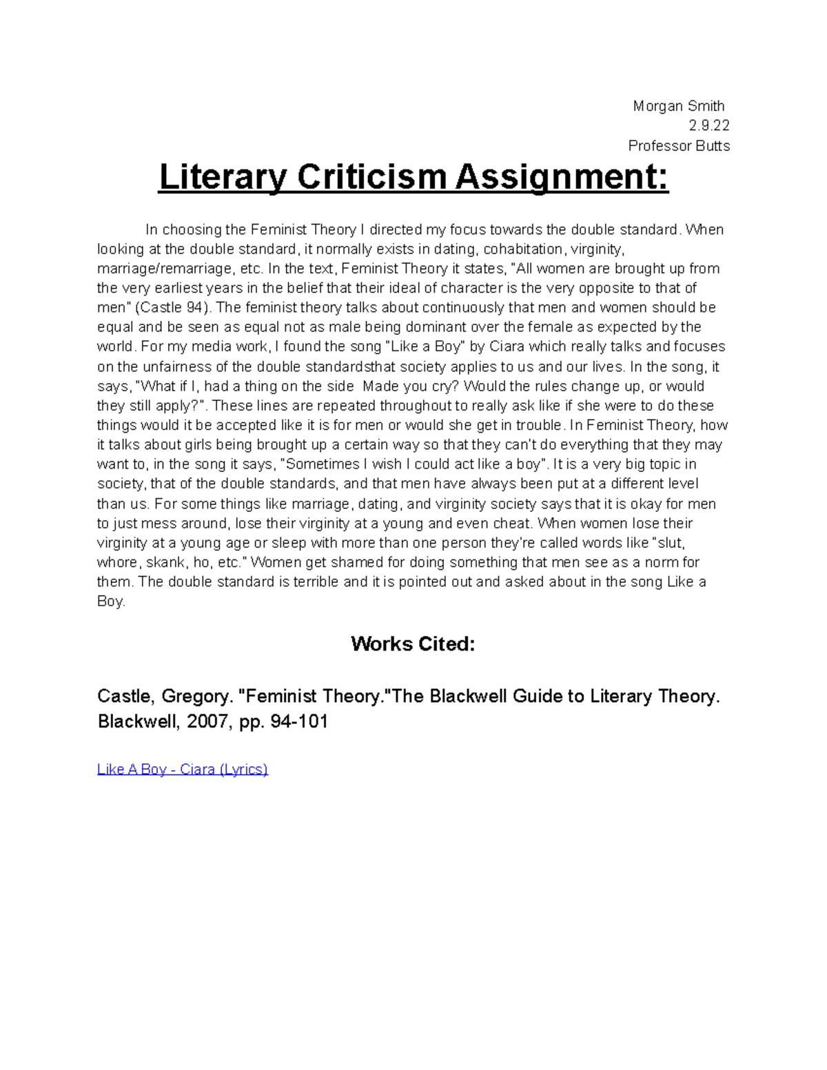 literary critique assignment