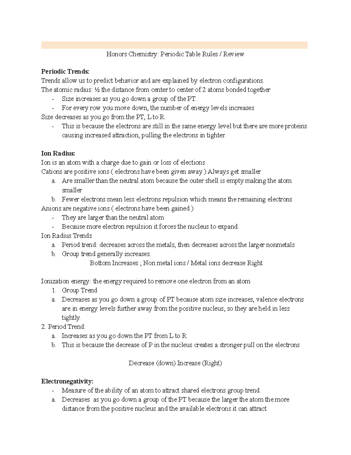 Honors Chem Periodic Table Rules - - Studocu