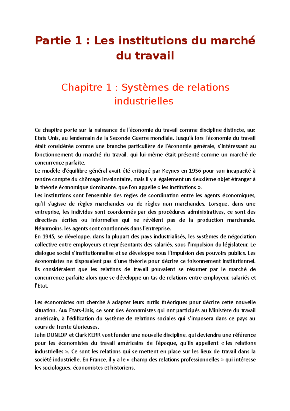 Economie du travail - Amphi - Partie 1 : Les institutions du marché du ...