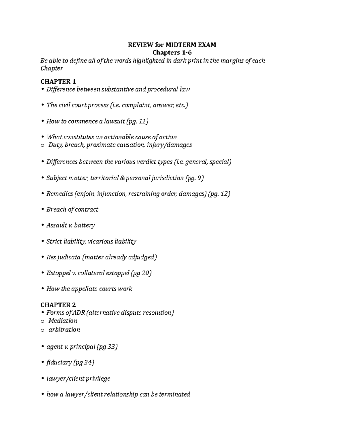 Review For Midterm - REVIEW For MIDTERM EXAM Chapters 1- Be Able To ...