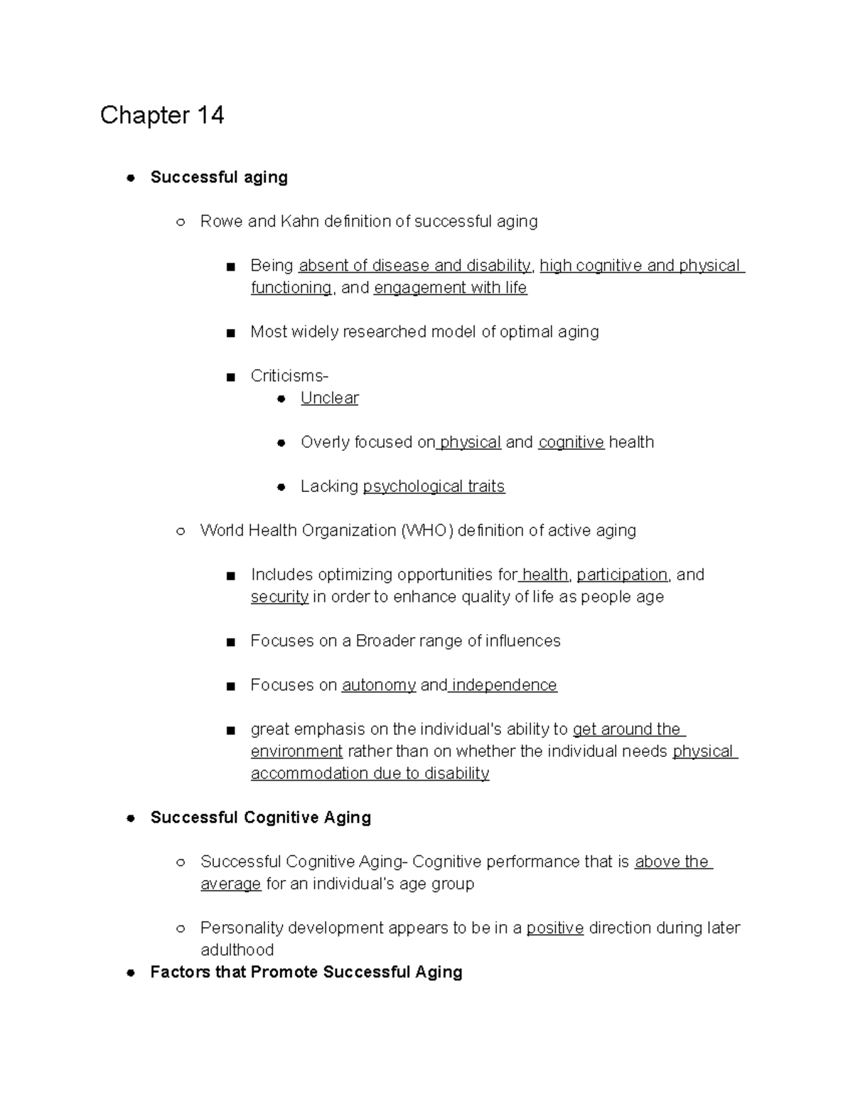 Chapter 14 & 1 Chapter 14 Successful aging Rowe and Kahn definition