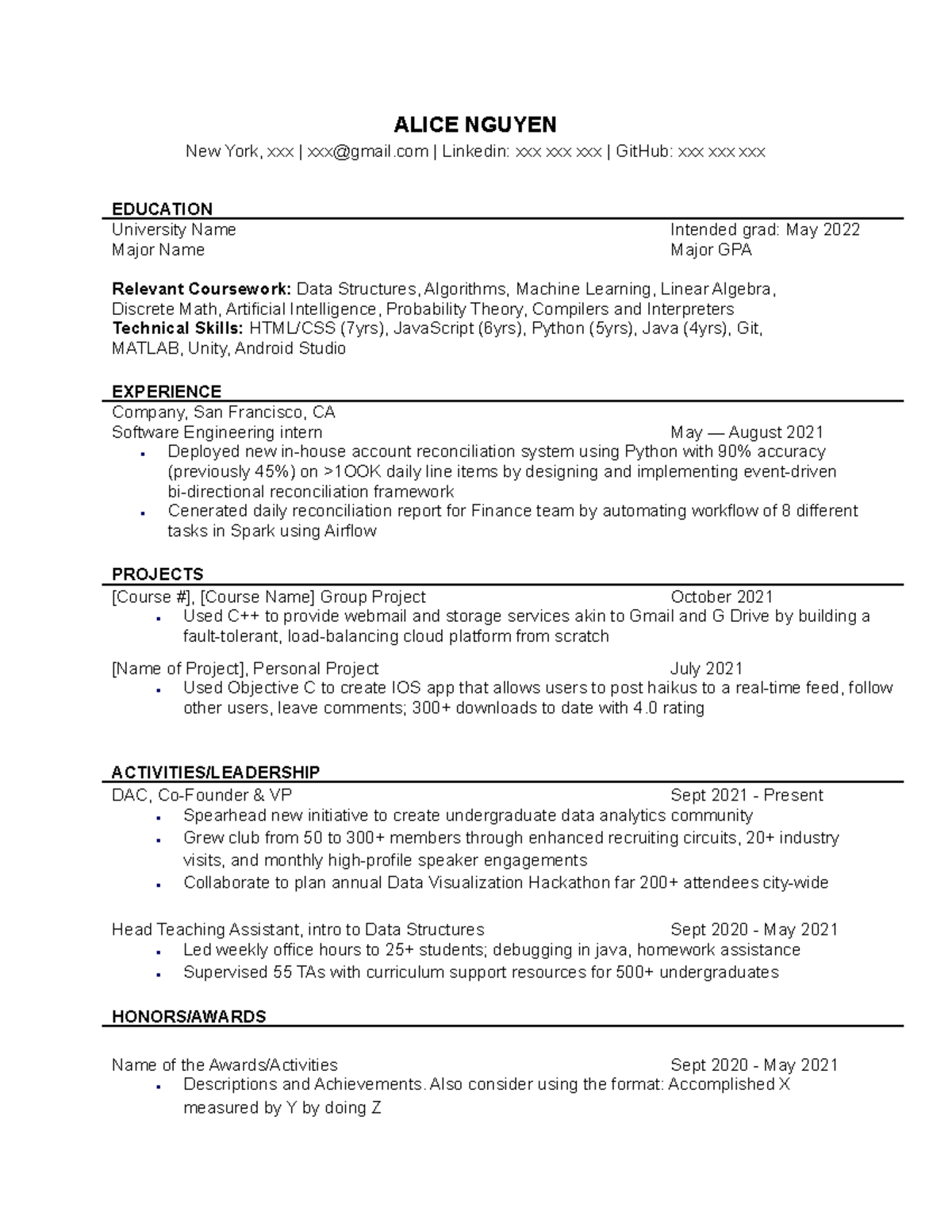 2. Template Resume - anything - ALICE NGUYEN New York, xxx | xxx@gmail ...