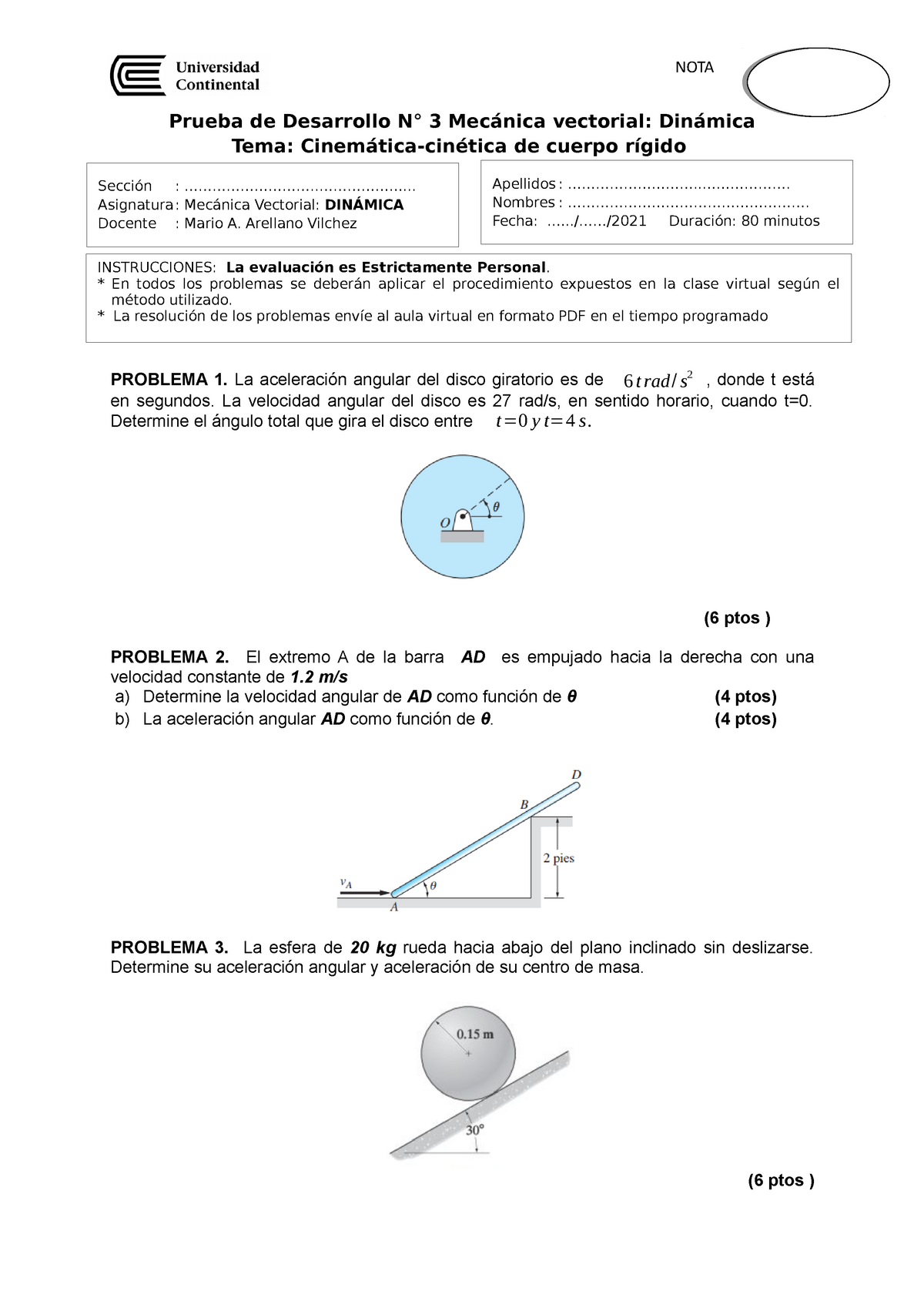 Examen fisica 1 solucion, Exámenes de Física