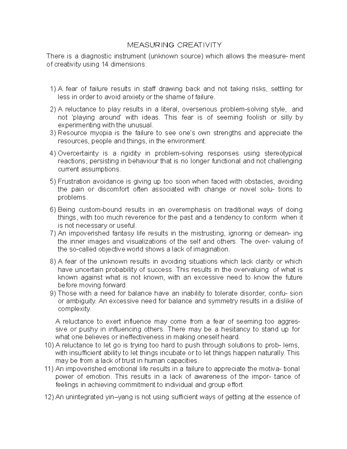 Measuring Creativity - MEASURING CREATIVITY There is a diagnostic ...