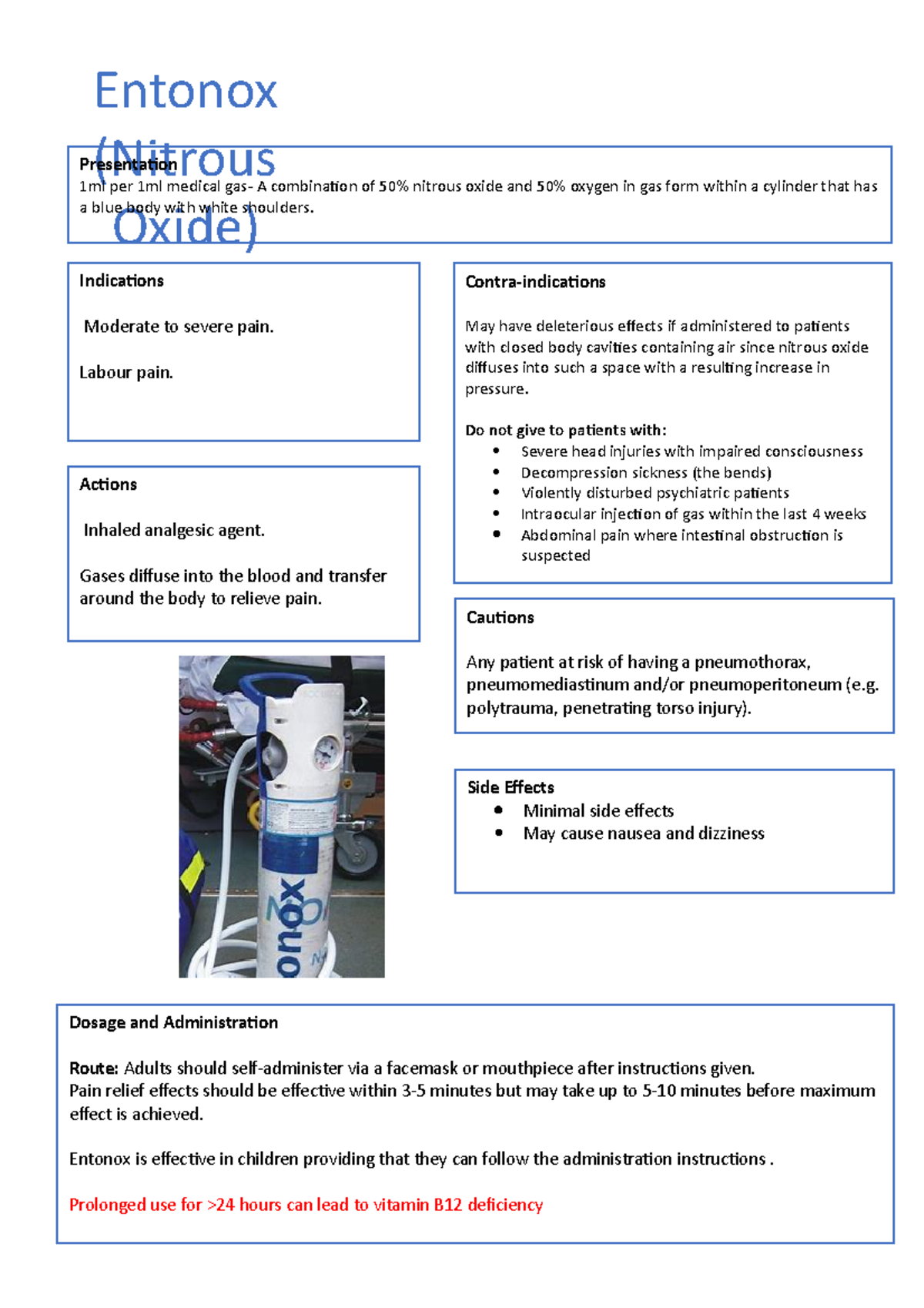 Entonox (Nitrous Oxide) Side Effects Minimal side effects May cause
