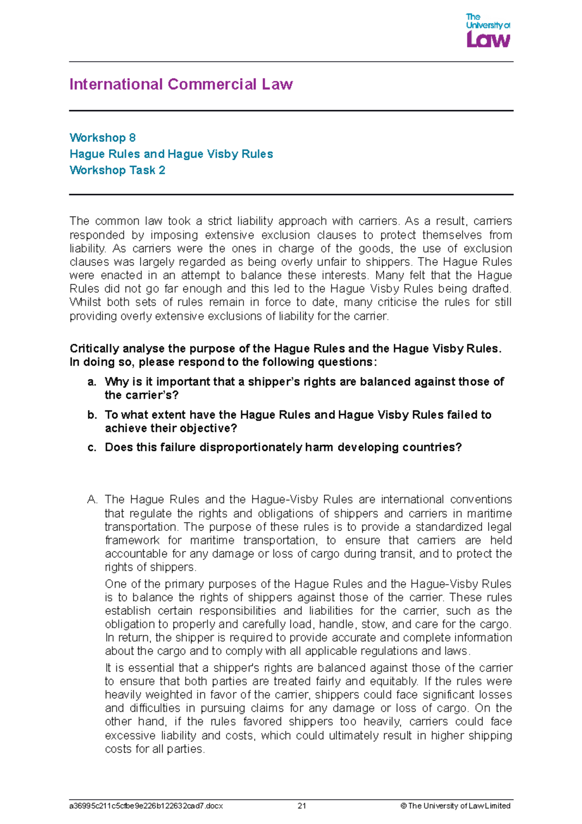 ICL WS8 Task 2 - notes - International Commercial Law Workshop 8 Hague ...