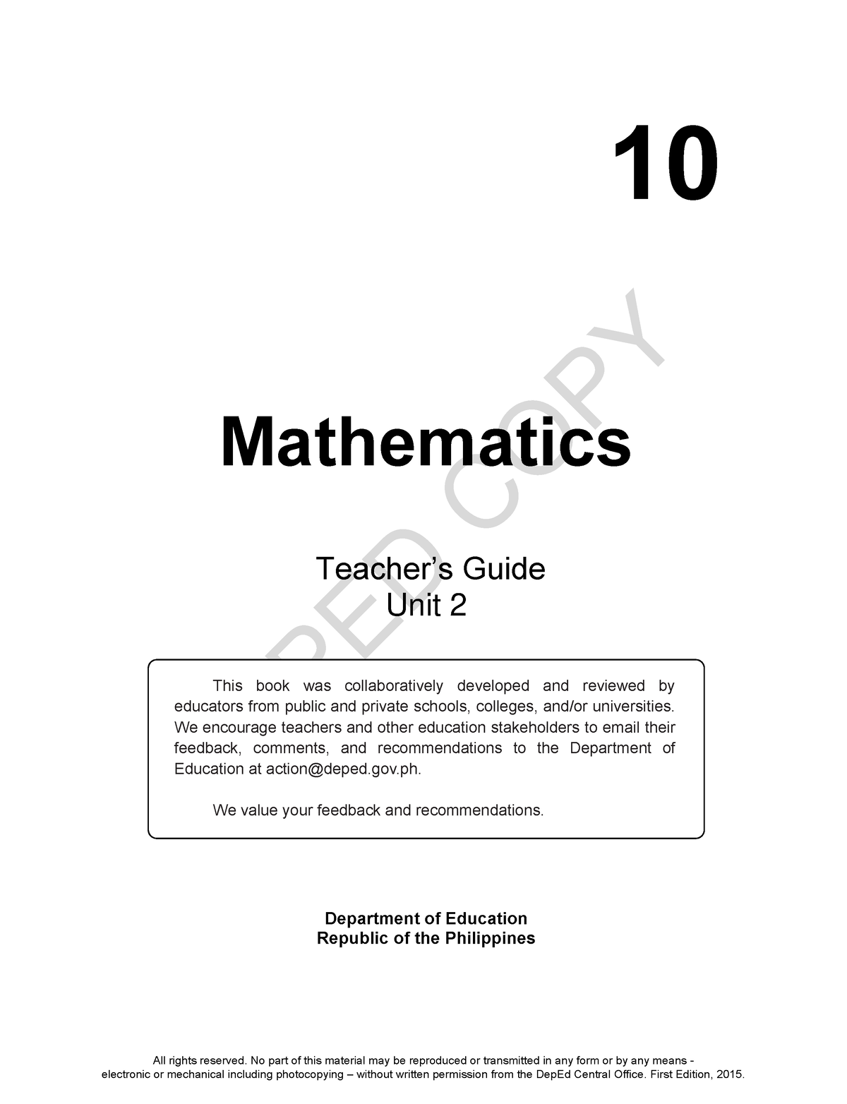 TG Mathematics 10 Q2 - Professional Education - CLSU - Studocu