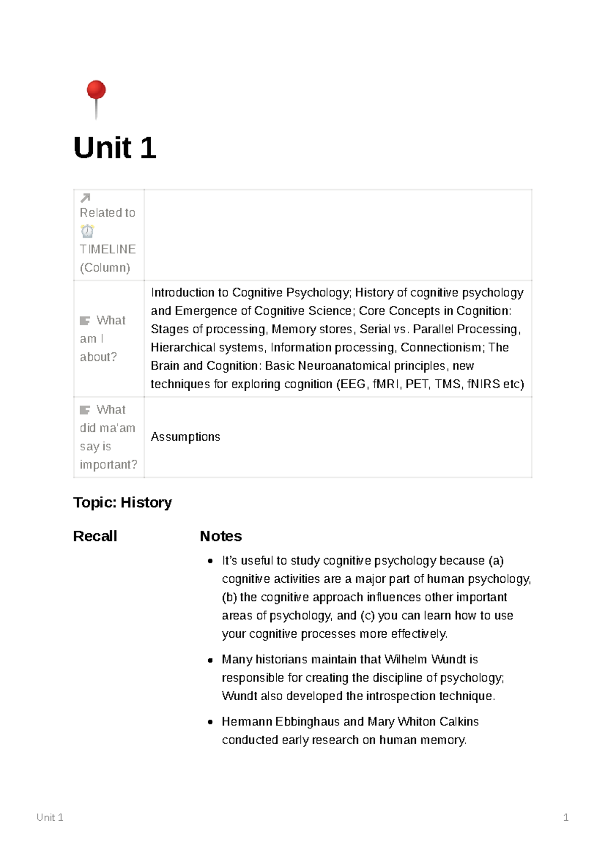 Unit 1-2 - cognitive psychology 1 - º Unit 1 Related to ⏰ TIMELINE ...