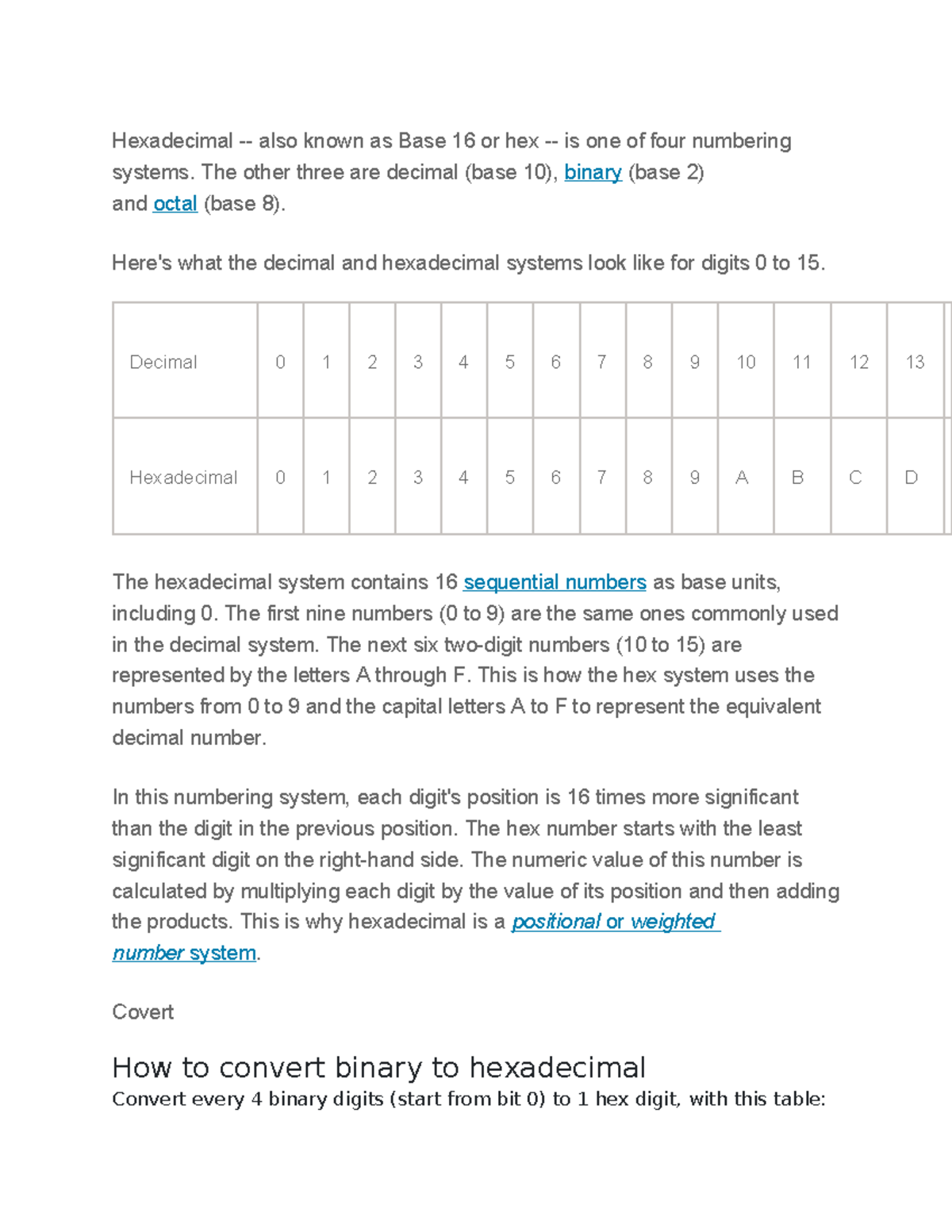 Hexadecimal - The other three are decimal (base 10), binary (base 2 ...